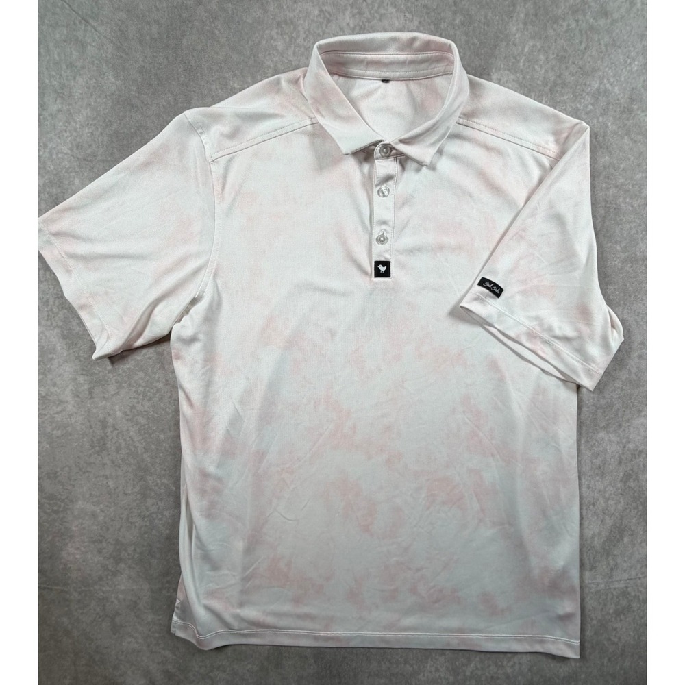 Bad Birdie Day Dreamin Mens Pique Golf Polo Pink White Cloud Tie Dye Stretch